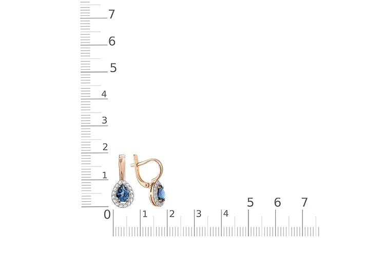 Серьги из красного золота с 2 топазами лондон и 32 фианитами