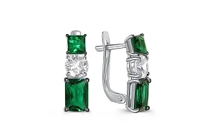 Серьги из белого золота с 4 изумрудами и 2 фианитами