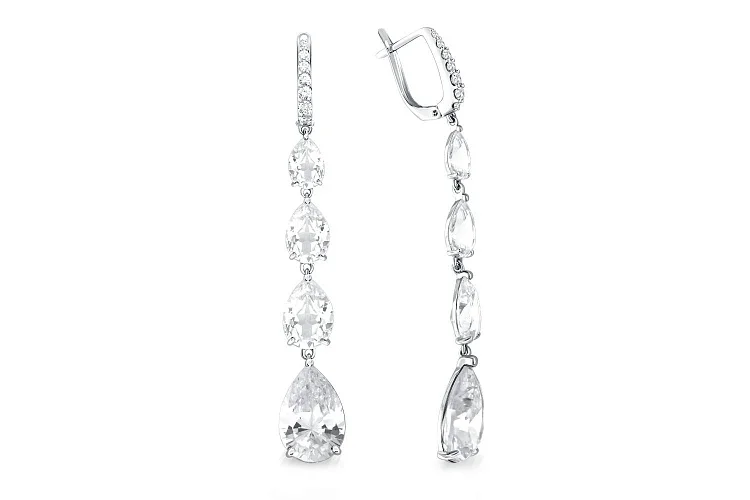 Серьги из белого золота с 22 фианитами