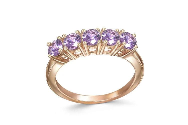 Кольцо Дорожка из красного золота с 5 аметистами
