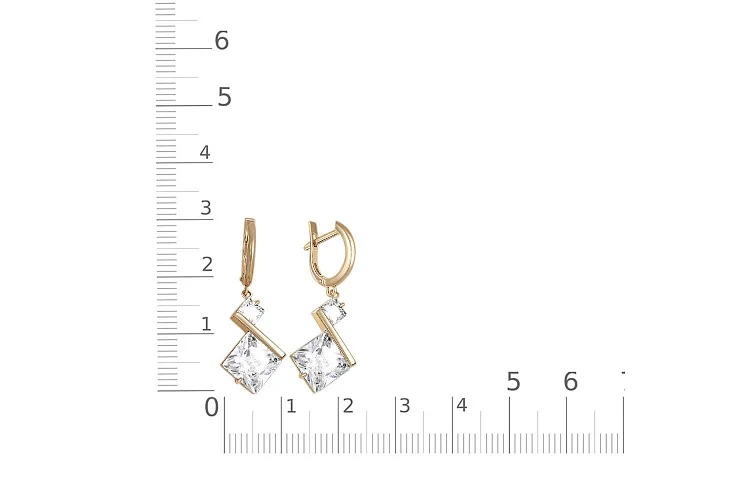 Серьги из жёлтого золота с 4 фианитами