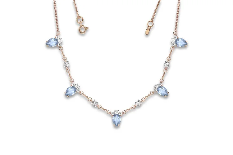 Колье из красного золота с 5 топазами sky и 19 фианитами