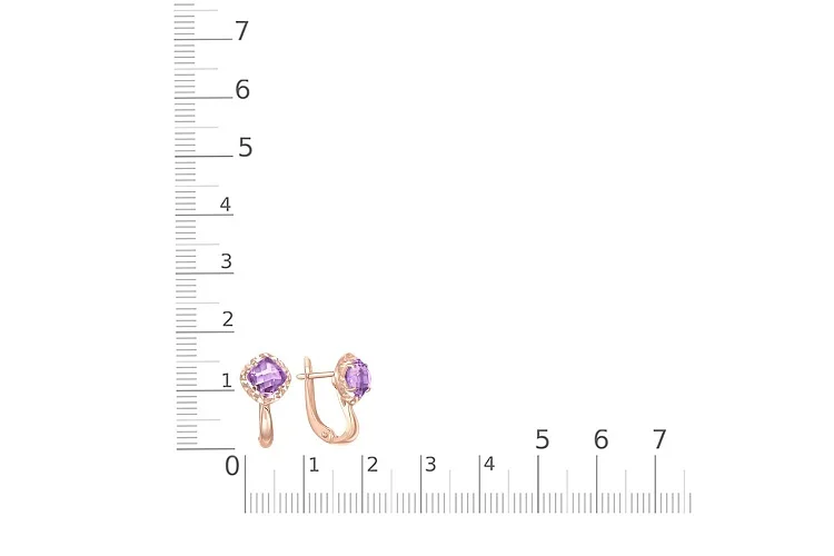 Серьги из красного золота с 2 аметистами