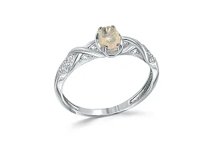 Кольцо из белого золота с опалом и 20 фианитами