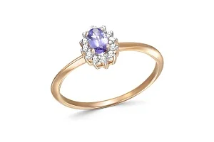 Кольцо из красного золота с танзанитом и 12 фианитами