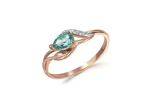 Кольцо из красного золота с ситаллом и 3 фианитами