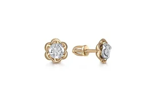 Серьги-пусеты Цветы из жёлтого золота с 2 бриллиантами