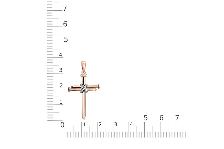 Крест Гвоздь из красного золота с 15 фианитами