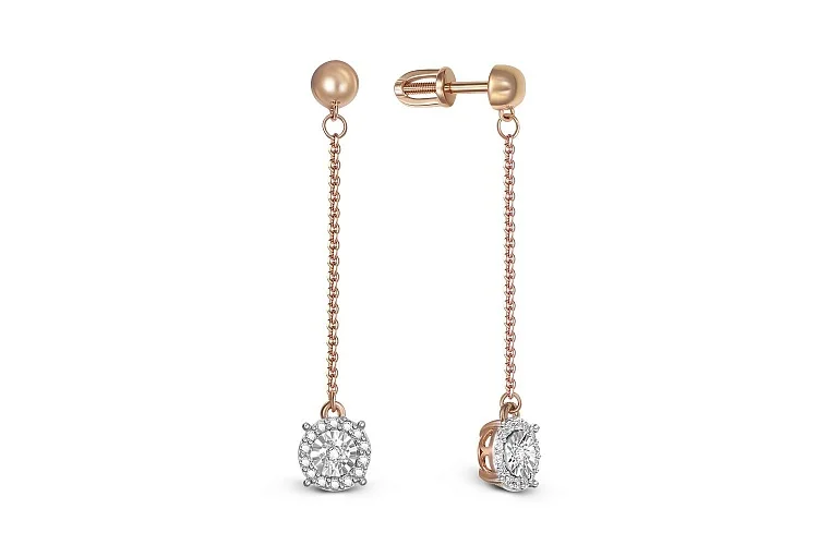 Серьги-пусеты из красного золота с 30 бриллиантами