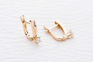 Серьги из красного золота с 4 фианитами