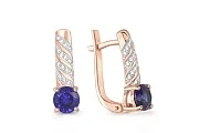 Серьги из красного золота с 2 корундами и 42 фианитами