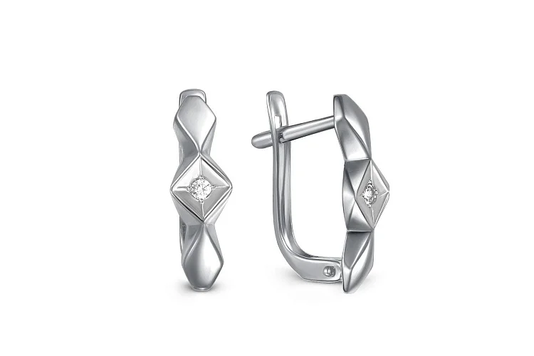 Серьги из белого золота с 2 фианитами
