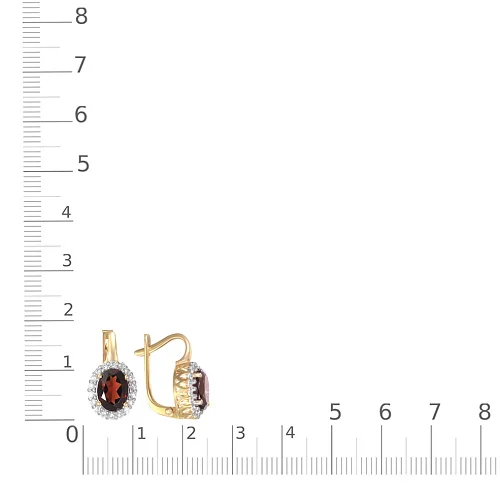 Серьги из красного золота с 2 гранатами и 36 фианитами