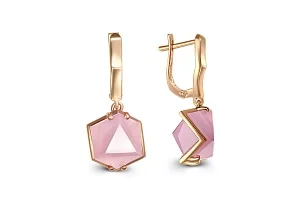 Серьги из красного золота с 2 кварцами