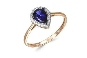 Кольцо из красного золота с корундом и 23 фианитами