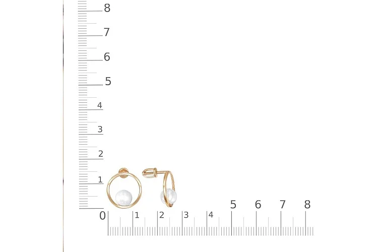 Серьги-пусеты Круги из красного золота с 2 жемчужинами