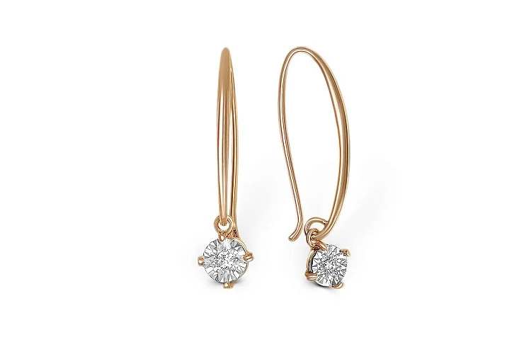 Серьги из красного золота с 2 бриллиантами