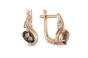 Серьги из красного золота с 2 раухтопазами и 2 фианитами