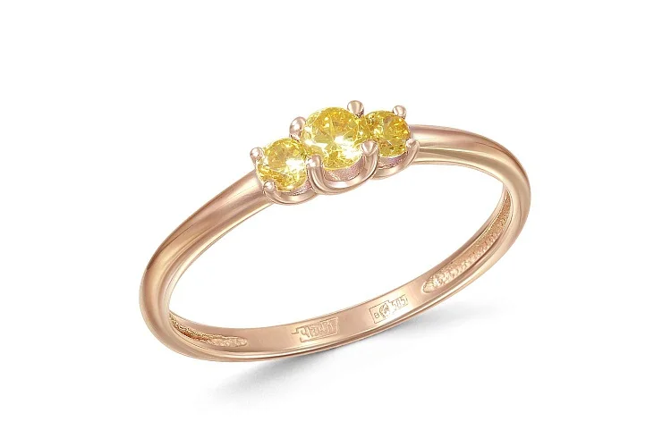 Кольцо из красного золота с 3 фианитами