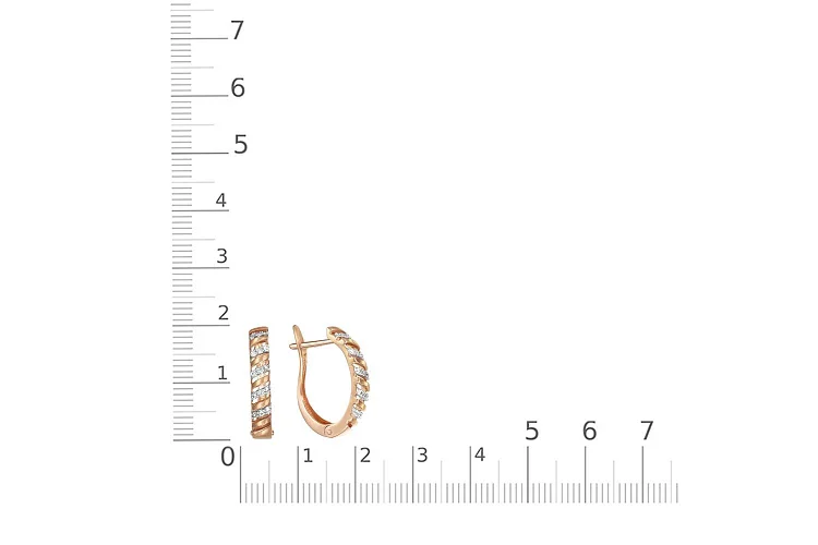 Серьги из красного золота с 30 фианитами