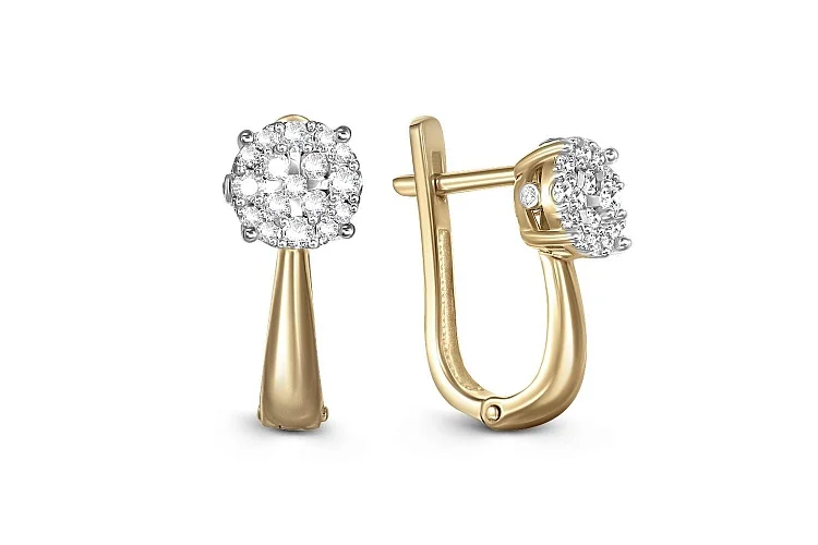Серьги Малинки из жёлтого золота с 40 бриллиантами