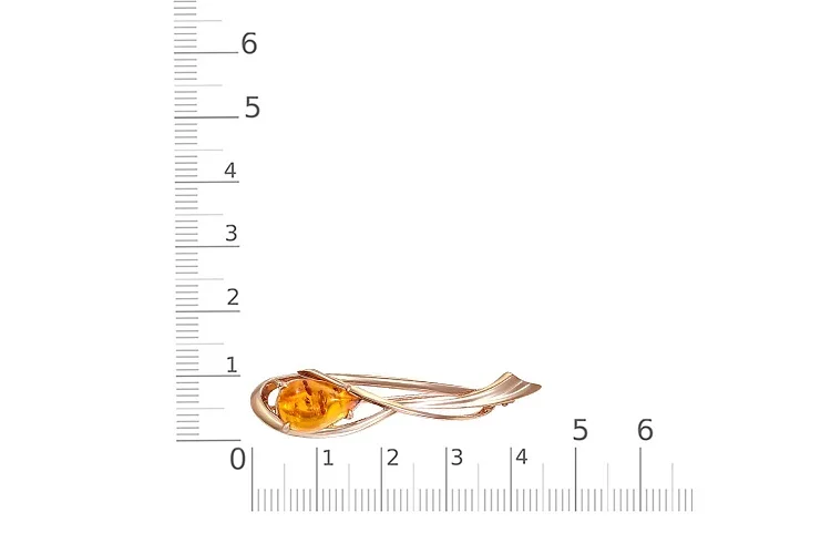 Брошь Веточка из красного золота с янтарём