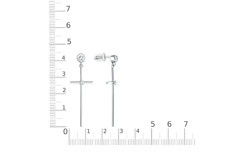 Серьги-пусеты Кресты из белого золота с 4 фианитами