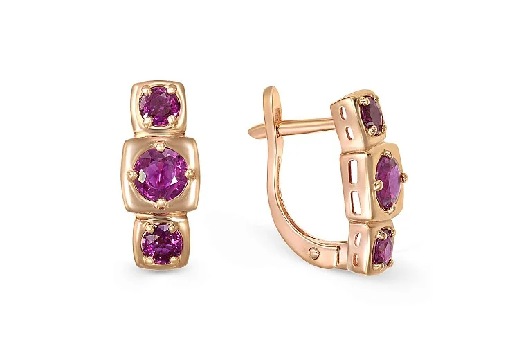 Серьги из красного золота с 6 рубинами