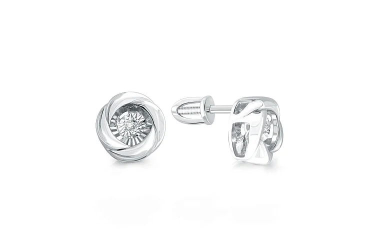 Серьги-пусеты из белого золота с 2 бриллиантами