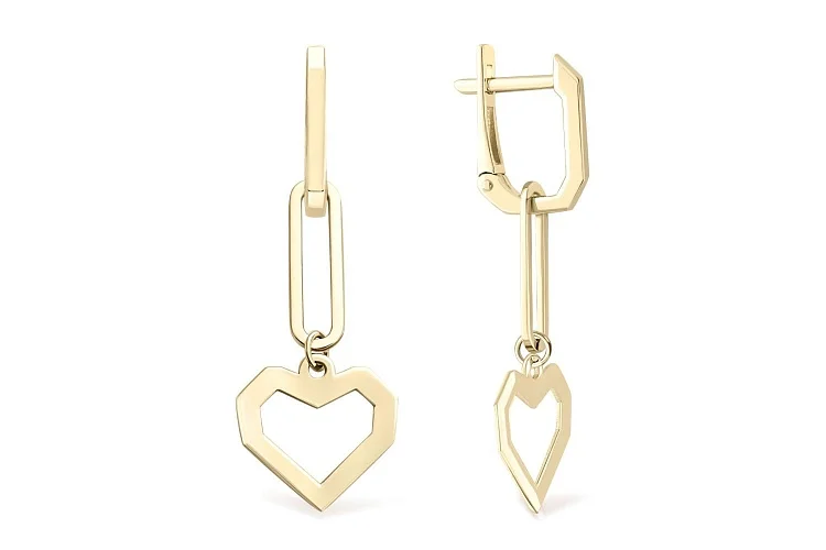 Серьги-трансформеры Сердца из жёлтого золота без вставок