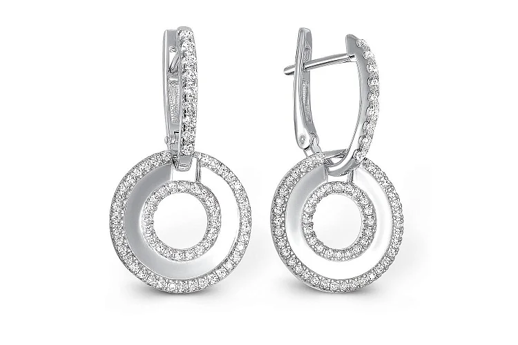 Серьги Круги из белого золота с 130 фианитами