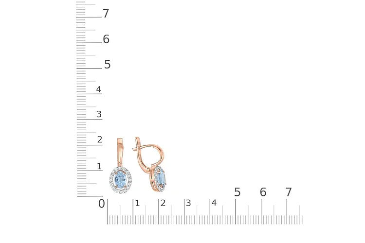 Серьги из красного золота с 2 топазами sky и 32 фианитами