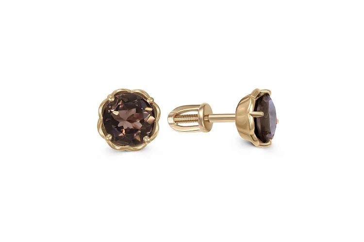 Серьги-пусеты из жёлтого золота с 2 раухтопазами