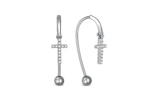 Серьги Кресты из белого золота с 24 фианитами