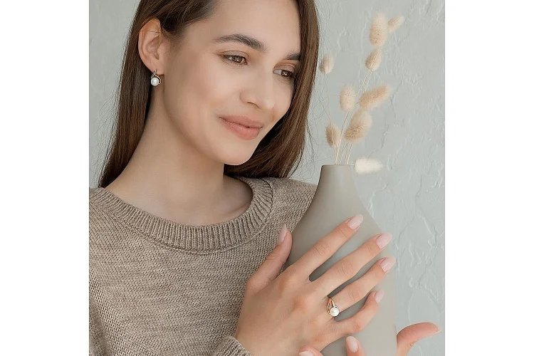 Серьги из красного золота с 2 жемчужинами