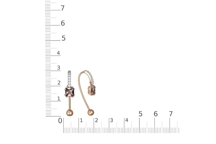 Серьги из красного золота с 2 раухтопазами и 14 фианитами