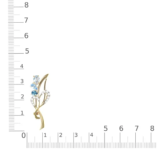 Брошь с сердцем из красного золота с топазом sky, топазом swiss и топазом лондон