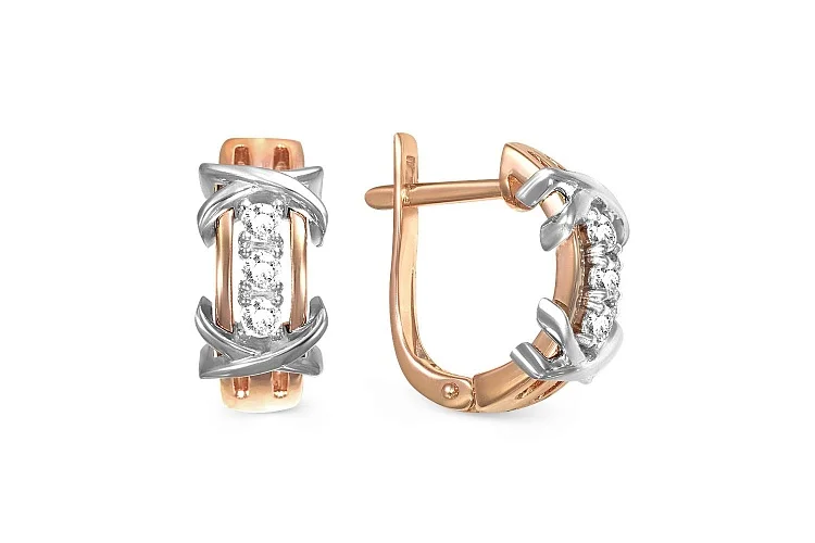 Серьги из красного золота с 6 фианитами