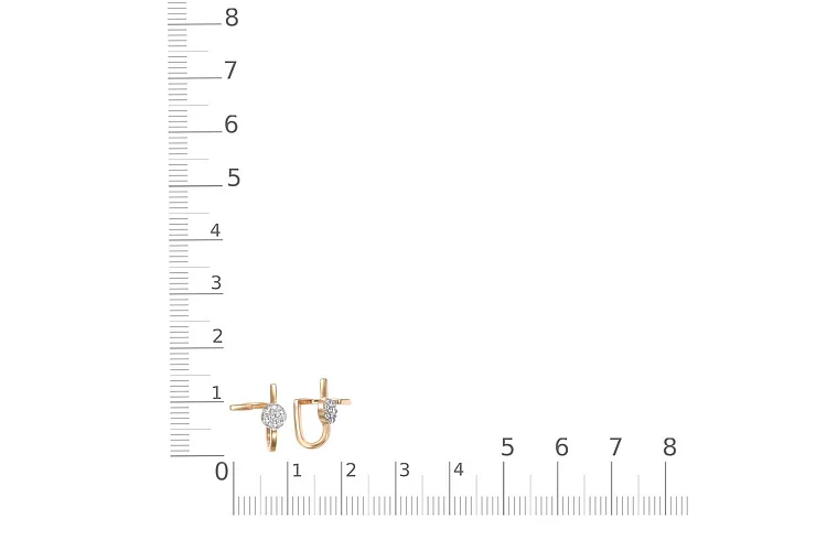 Серьги-пусеты из красного золота с 14 фианитами