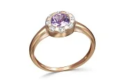 Кольцо из красного золота с аметистом и 8 фианитами