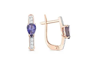 Серьги из красного золота с 2 иолитами и 10 фианитами