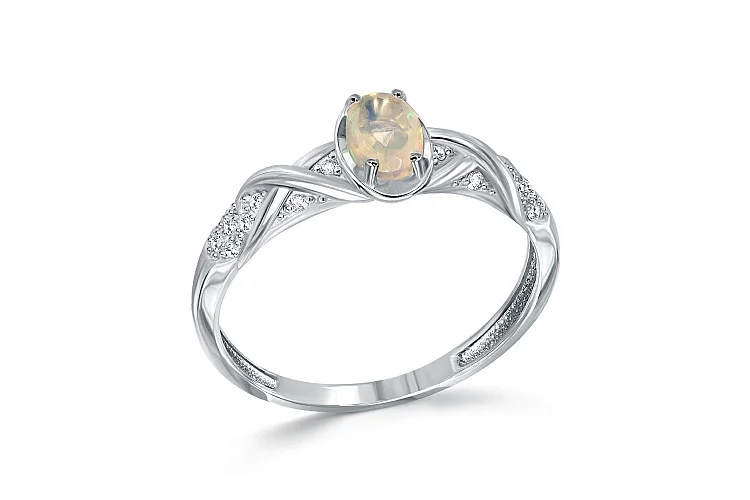 Кольцо из белого золота с опалом и 20 фианитами