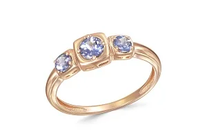 Кольцо из красного золота с 3 танзанитами