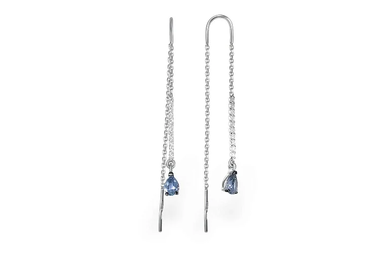 Серьги-продёвки Дорожки из белого золота с 2 топазами лондон и 20 фианитами