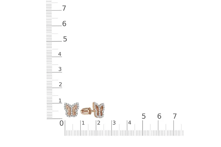 Серьги-пусеты Бабочки из красного золота с 56 фианитами