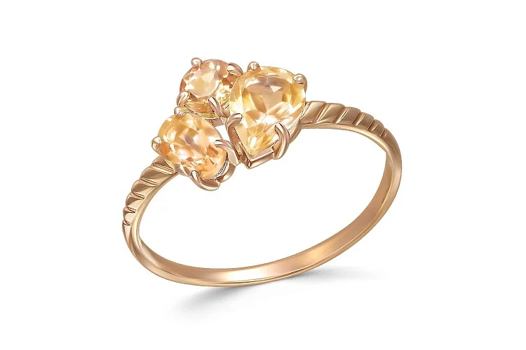 Кольцо из красного золота с 3 цитринами