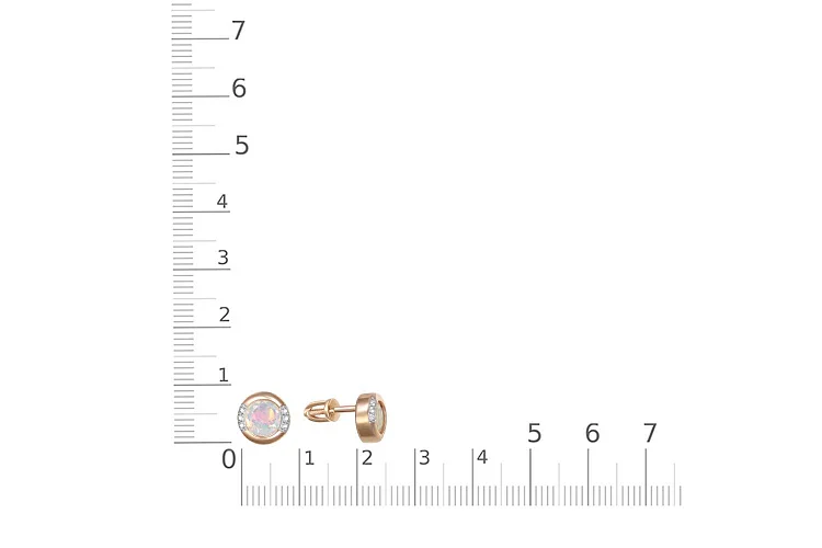 Серьги-пусеты из красного золота с 2 опалами и 12 фианитами
