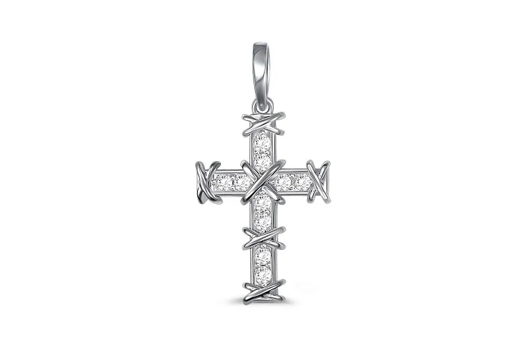 Подвеска Крест из белого золота с 10 бриллиантами
