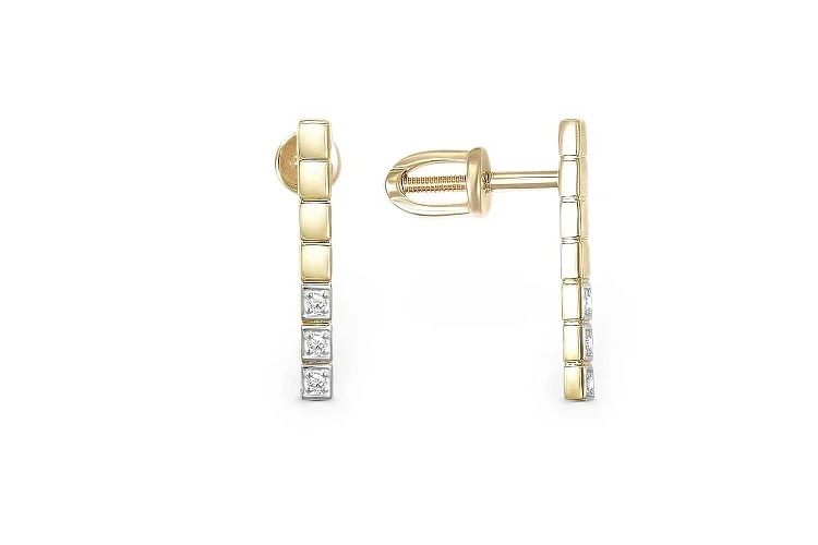 Серьги-пусеты из жёлтого золота с 6 фианитами