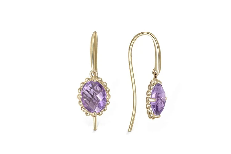 Серьги из жёлтого золота с 2 аметистами